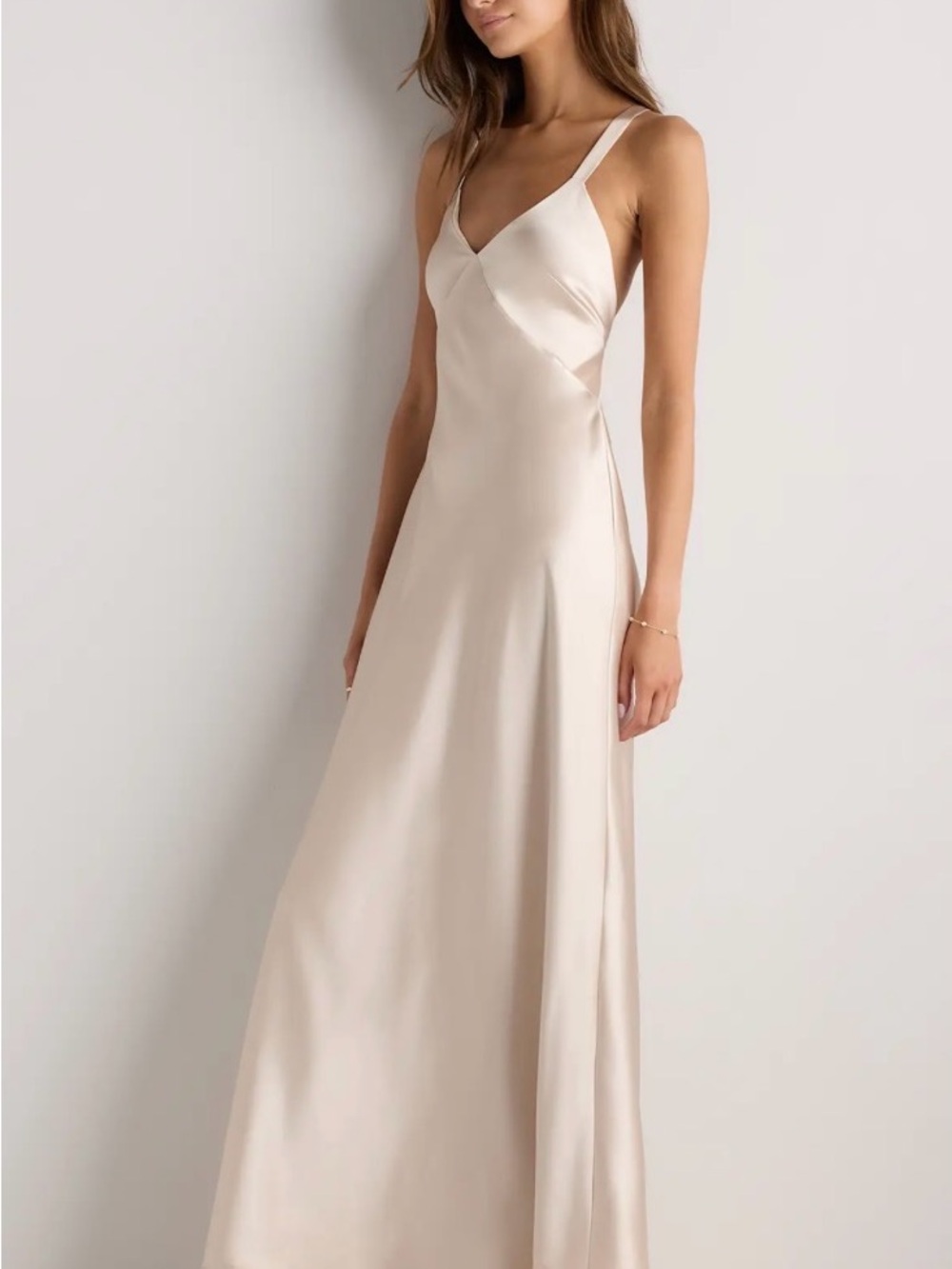 Stretch Satin Dress in Champagne